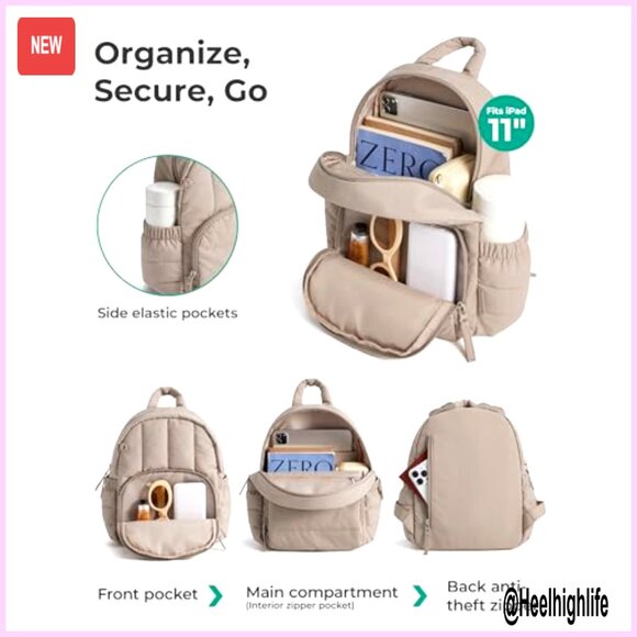 Mini Puffer Backpack, Lightweight Quilted Daypack, Water-Resistant Travel Purse main image 6